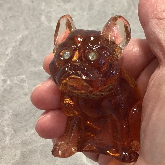 Vtg Westmoreland 2.5” Glass Bulldog Figurine Rhinestone Eyes - Picture 5 of 6